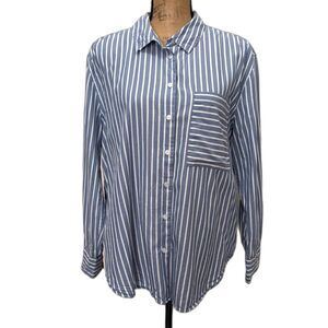 Lola River Oversize Fit Button Up Shirt Blue Stripe Menswear Inspired Size Large
